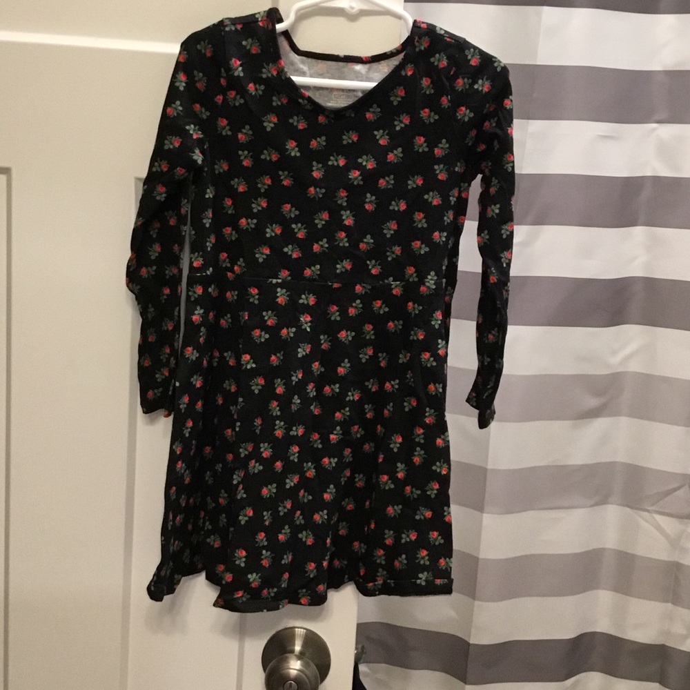 The Children's Place Black Dress with Red Floral Design